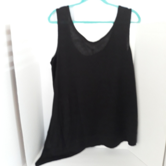 Lisa Todd Tank 100% Linen Scoop Neck 1X  Black Comfy Asymmetrical Hem NEW - Picture 6 of 15